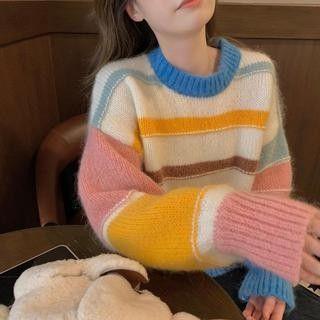 Striped Sweater Stripe - Blue & White & Orange - One Size