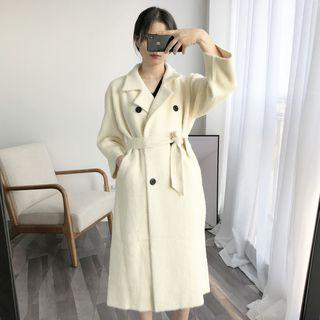 Double-breasted Knit Coat With Sash