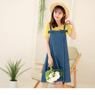 Sleeveless Bow-accent Denim Dress