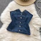Denim Cropped Tube Top Blue - One Size