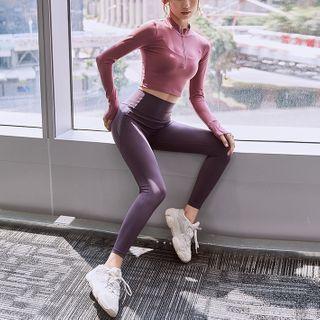 Half-zip Long-sleeve Cropped Sports T-shirt / Yoga Pants / Set