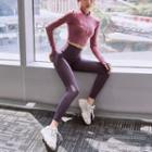 Half-zip Long-sleeve Cropped Sports T-shirt / Yoga Pants / Set