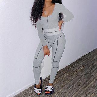 Long-sleeve Contrast Stitching Jumpsuit