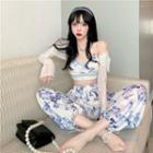 Floral Print Cropped Camisole Top / Wide-leg Pants