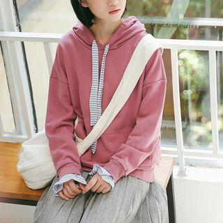 Color-block Loose-fit Mock-two Hooded Sweatshirt