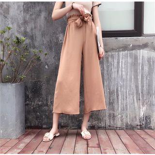 Cropped Wide-leg Pants With Sash