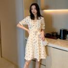Short-sleeve Dotted Mini Wrap Dress As Shown In Figure - One Size