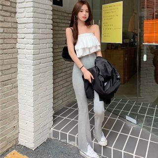 Plain Cropped Tank Top / Plain Wide Leg Split Pants
