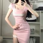 Square-neck Short-sleeve Bodycon Dress