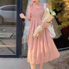 Plain Frill Short-sleeve Dress Pink - One Size