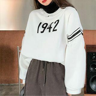 Mock Two Piece Mock Neck Lettering Sweatshirt