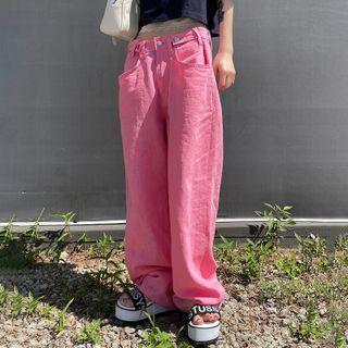 Low Rise Loose-fit Plain Wide-leg Pants