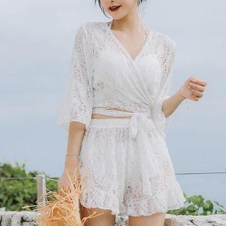 Set: Lace Bikini + Lace Cover-up + Lace Shorts