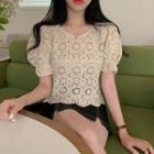 Cutout Puff-sleeve Lace Top