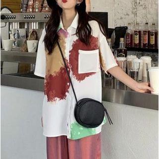 Elbow-sleeve Print Shirt Shirt - One Size