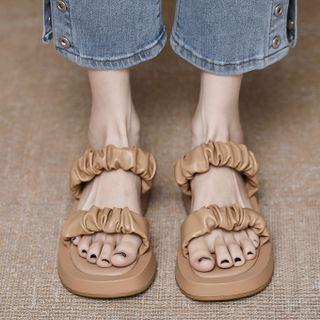 Platform Shirred Strap Slide Sandals