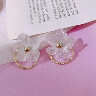 Transparent Flower Earring 1 Pair - Silver Needle - Earring - Flower - Transparent - One Size