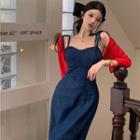 Spaghetti Strap Denim Dress / Cardigan