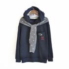 Mock Two Piece Fish Embroidered Hoodie