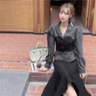 Color-block Slim-fit Jacket / Plain Mermaid Midi Skirt