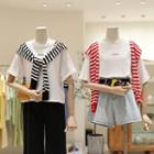 Set: Short-sleeve Lettering T-shirt + Cape