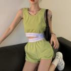 Paneled Tank Top / Wide-leg Sweatshorts / Zip Hoodie / Set