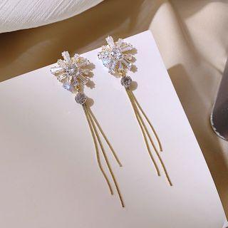 Rhinestone Flower Fringed Earring 1 Pair - Rhinestone Flower Fringed Earring - One Size