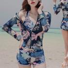 Set: Printed Rash Guard + Swim Top + Bottom