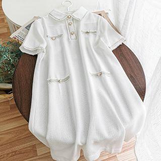 Short-sleeve Frill Trim A-line Midi Polo Dress