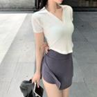 V-neck Plain Polo Shirt / A-line Skirt