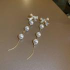 Bow Rhinestone Faux Pearl Fringed Earring 1 Pair - Gold & White - One Size