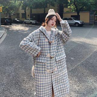 Houdnstooth Hooded Midi Duffle Coat