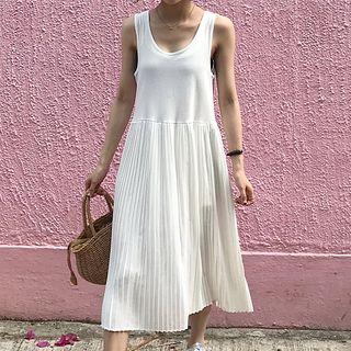 Accordion Pleat Midi Tank Dress