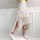 Dip-back Floral-pattern Chiffon Maxi Skirt