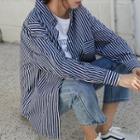 Long-sleeve Oversized Striped Shirt As Shown In Figure - One Size