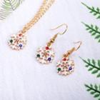 Set: Christmas Snowflake Dangle Earring + Pendant Necklace As Shown In Figure - One Size