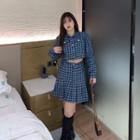 Houndstooth Denim Jacket / A-line Skirt