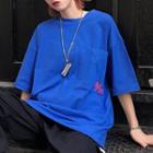 Numbering Pocket Elbow-sleeve T-shirt Blue - One Size