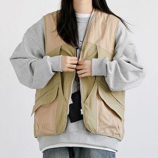 Two-tone Panel Zip-up Vest