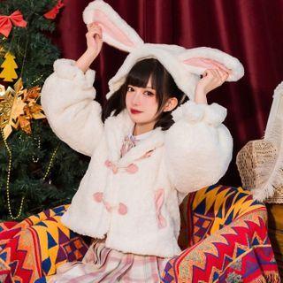 Rabbit Ear Accent Fluffy Toggle Jacket