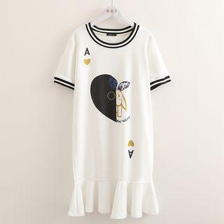 Ruffle Hem Printed Short-sleeve Dress