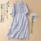 Pintuck Midi A-line Shirt Dress