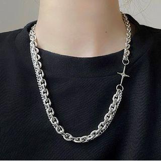 Cross Rhinestone Layered Necklace Double Layer Necklace - Silver - One Size