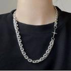 Cross Rhinestone Layered Necklace Double Layer Necklace - Silver - One Size