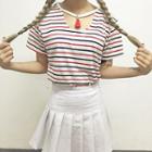 Striped Short Sleeve T-shirt With Tassel