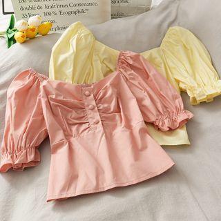 Wide-neck Ruched Crop Top