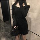 High Waist Front Zip Mini Skirt Black - One Size