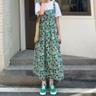 Spaghetti Strap Floral Print Midi Dress Green - One Size