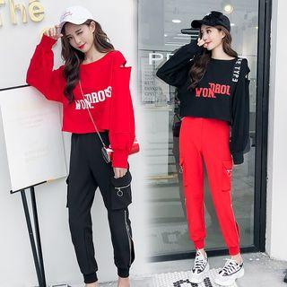 Cutout Letter Sweatshirt / Harem Pants / Set