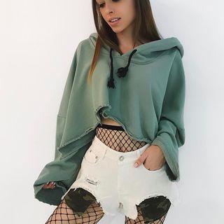 Long-sleeve Hooded Cropped Pullover